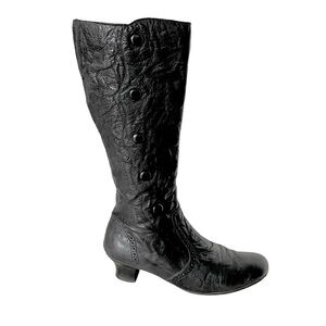 RIEKER Tall Leather Boots Button Detailing Black 42